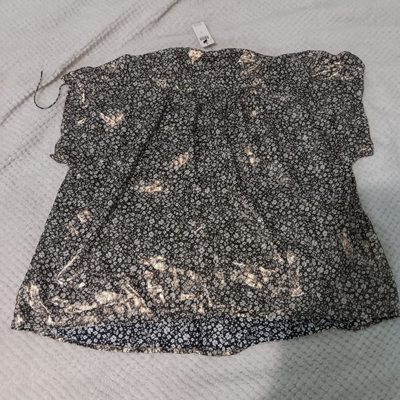 Anthropologie Current Air Sz Small Metallic Gold Bronze Shimmer Ditsy Floral Top - Picture 4 of 16
